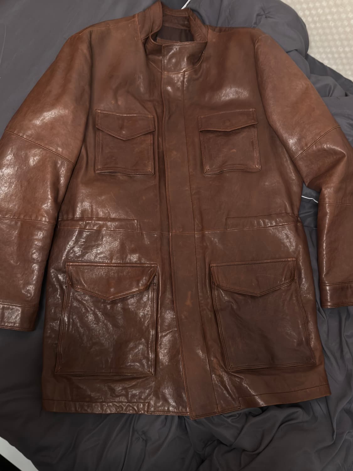 브라운 포켓 레더 자켓  상품이미지1