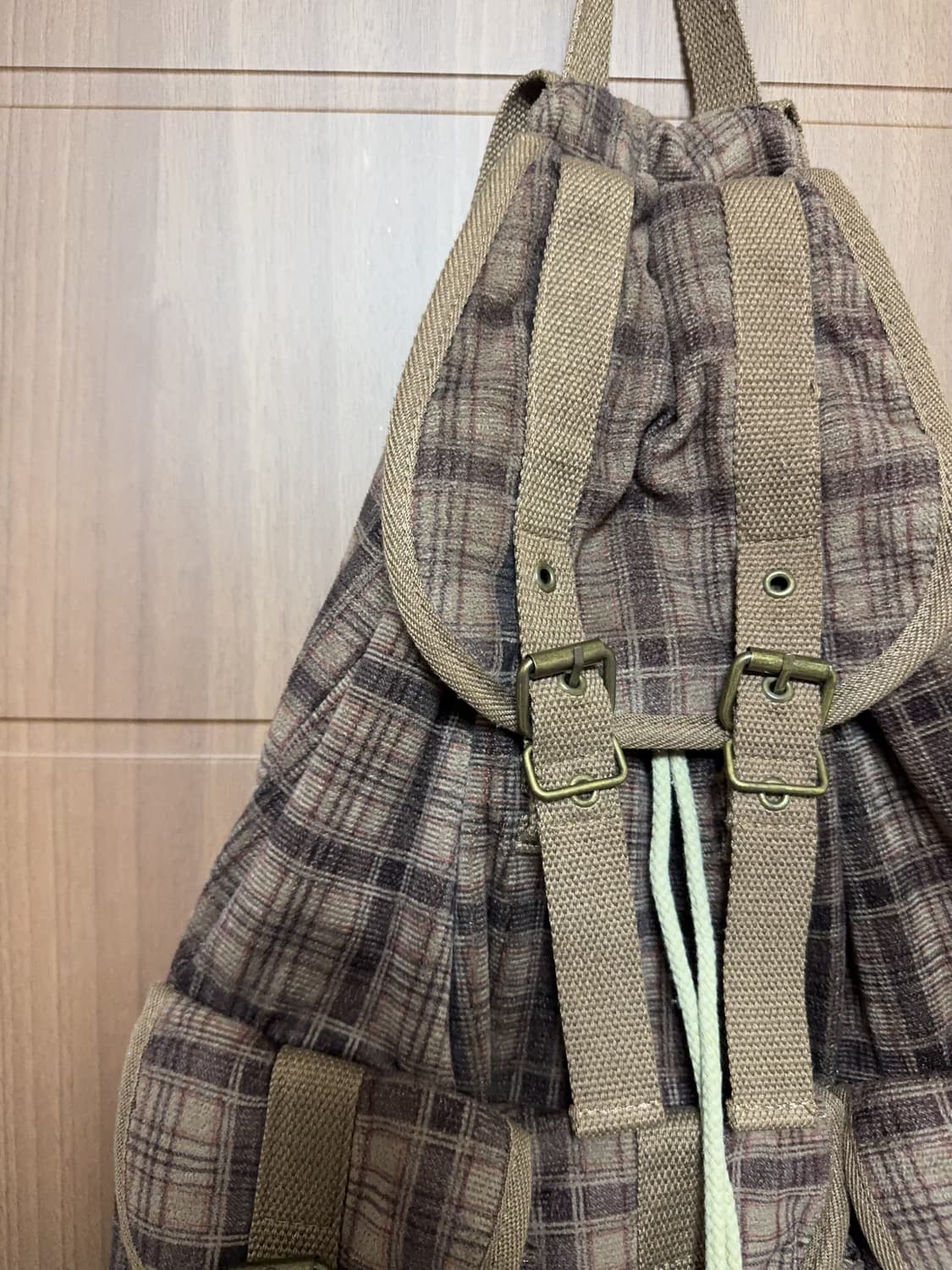 일본 빈티지 모리걸 체크 무늬 버클 쓰리포켓 백팩 모리 가방 상품이미지2