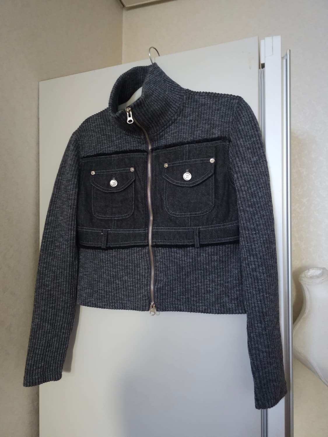 라티젠 데님 배색 니트 집업 상품이미지2