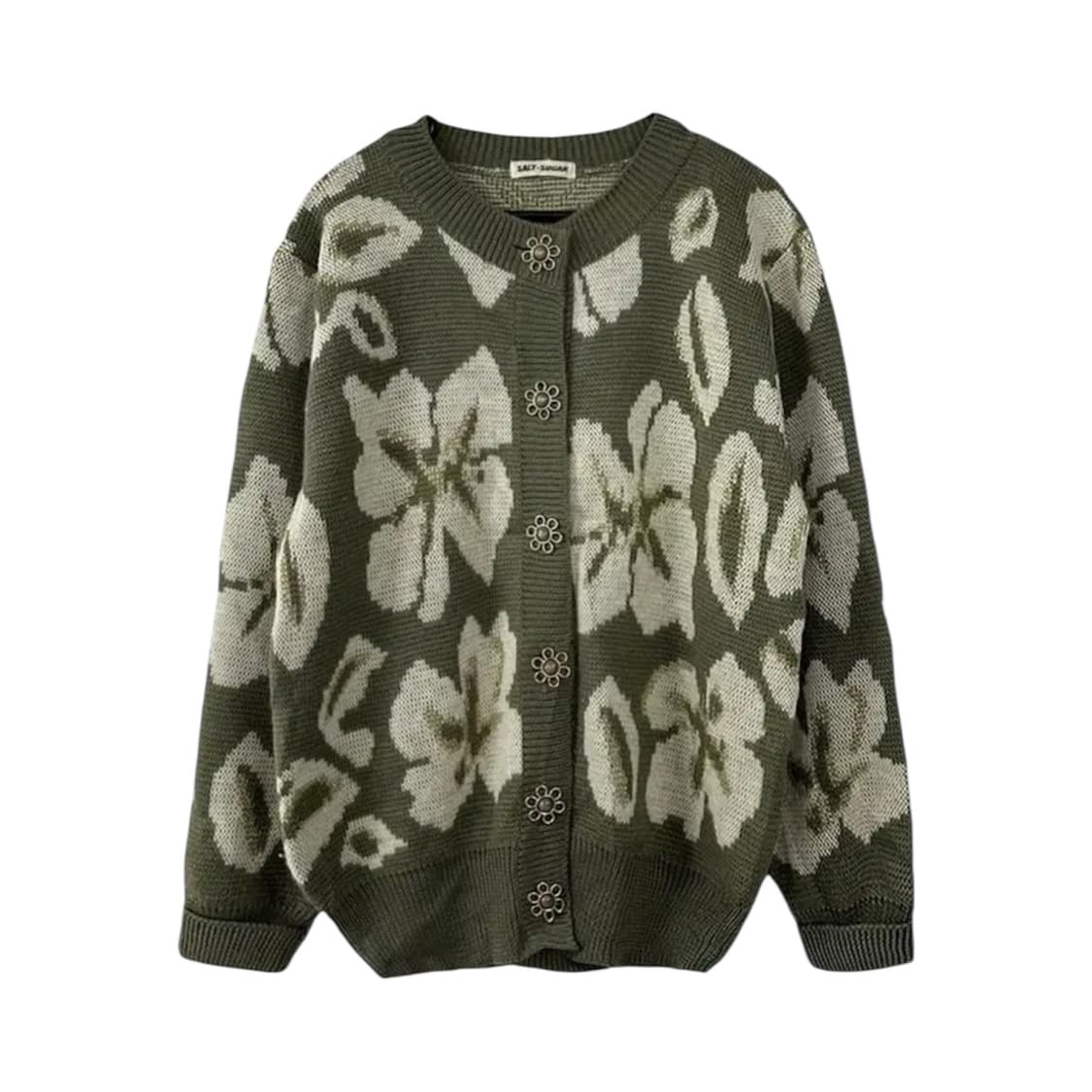 Khaki Flower-Patterned Wool Cardigan 상품이미지1