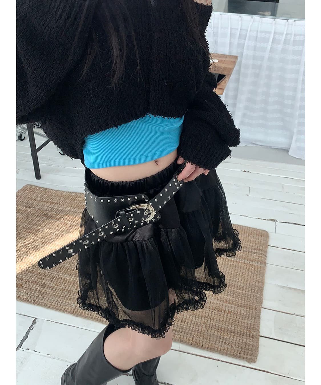 새상품) 샤 프릴 레이스 스커트 블랙 상품이미지3