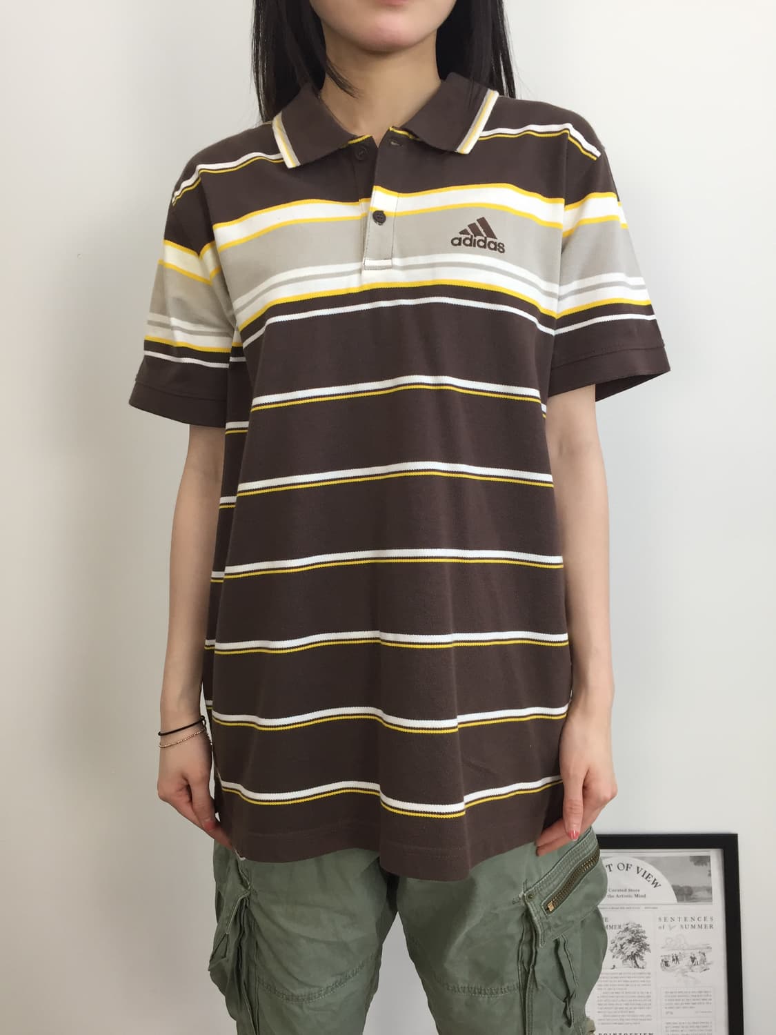 Adidas Brown Stripe Polo Shirt 상품이미지2
