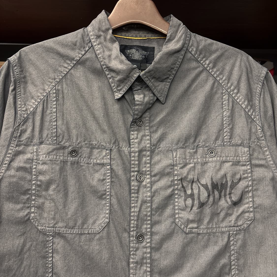 할리데이비슨 피그먼트 다잉 H-DMC 스텐실 워크셔츠 N1066 상품이미지3