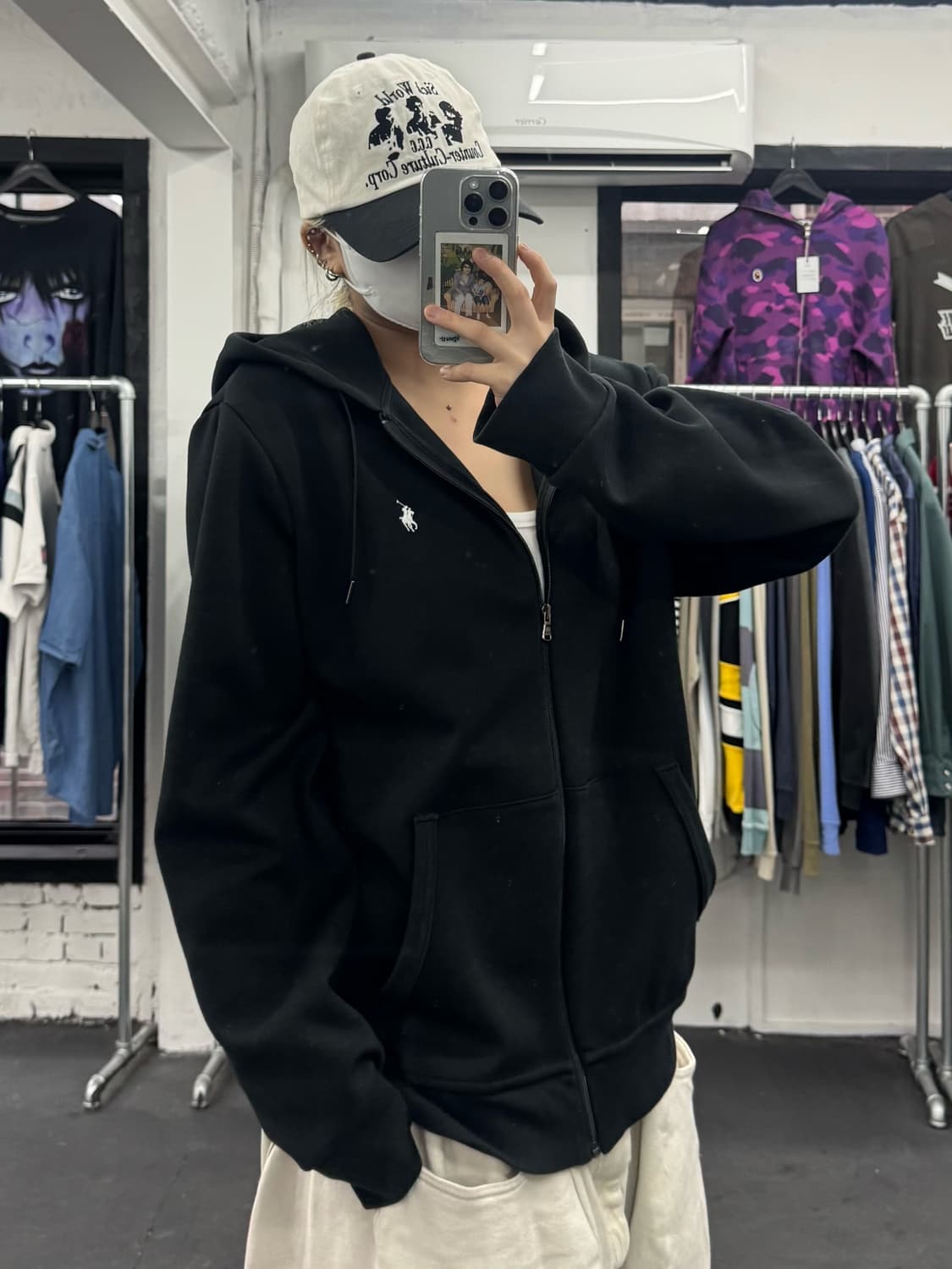 폴로 랄프로렌 더블니트 후드집업 블랙 상품이미지1