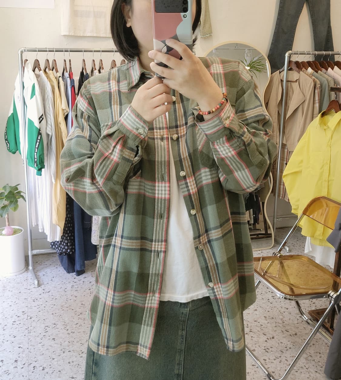 Y.O.M 그린체크 포켓 코튼셔츠 L 상품이미지9