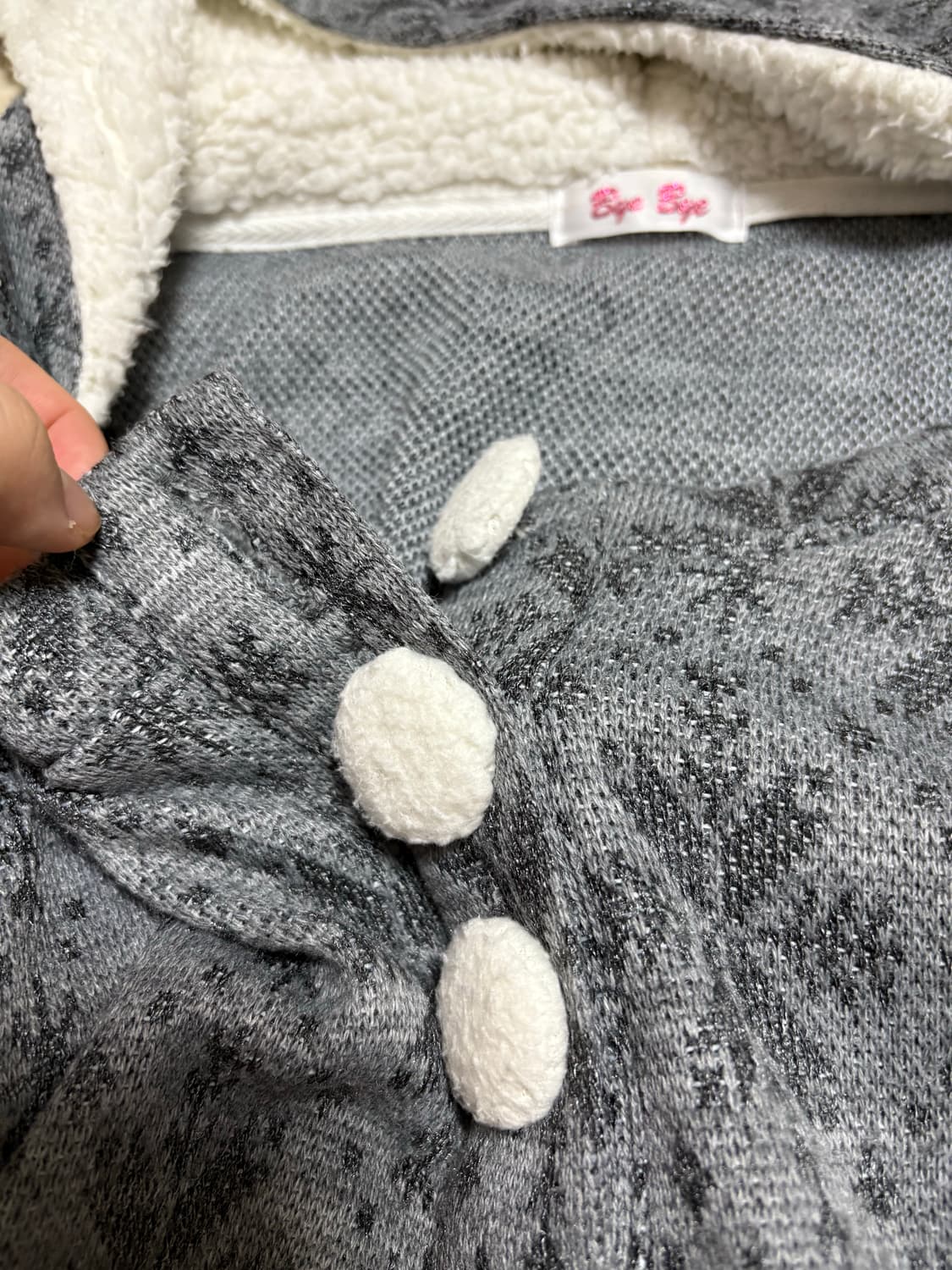 빈티지) 모리걸 털단추 눈꽃 후드 원피스 그레이 상품이미지5