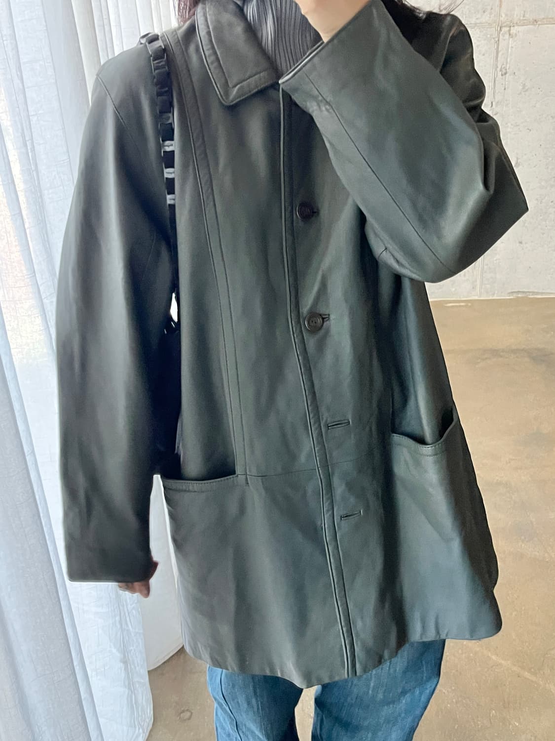 90s Genuine Lambskin 천연 양가죽 자켓 더스티 그레이 상품이미지5