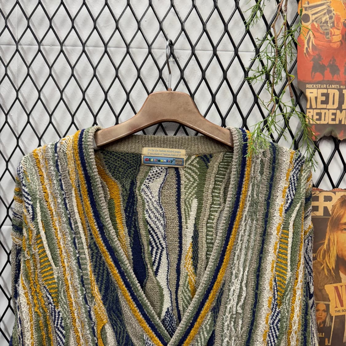 90s 올드컨트리 빈티지 케이블 니트 가디건 멀티컬러 상품이미지3