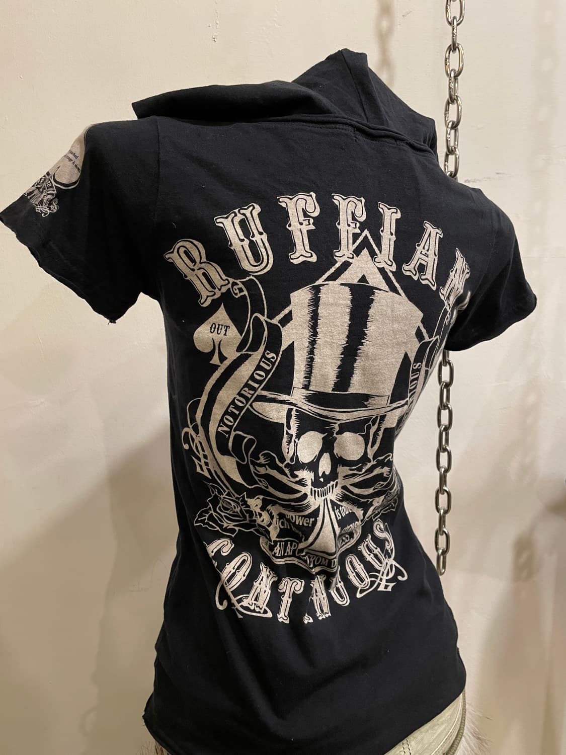 cornflake 스컬 프린트 블랙 후드 반팔 티셔츠 펑크 상품이미지3