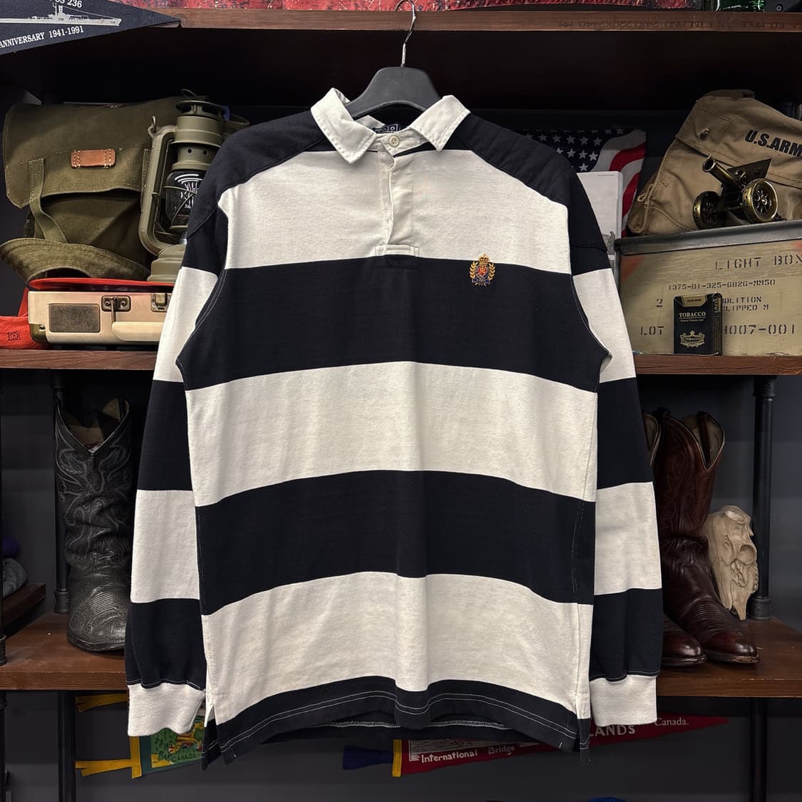 90s 폴로 랄프로렌 스트라이프 럭비티 셔츠 월계수 로고 프레피 N321 상품이미지1