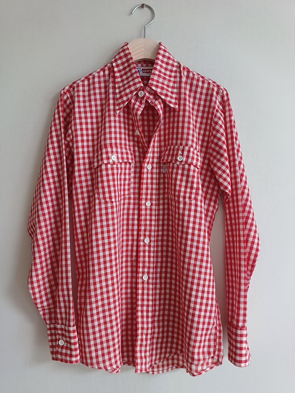 70s 리바이스 깅엄 체크 셔츠 레드 levis 웨스턴 케쥬얼 빈티지 상품이미지1