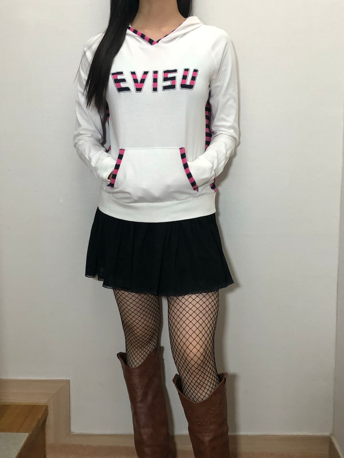 빈티지 에비수 펑크 스트라이프 후디 상품이미지5