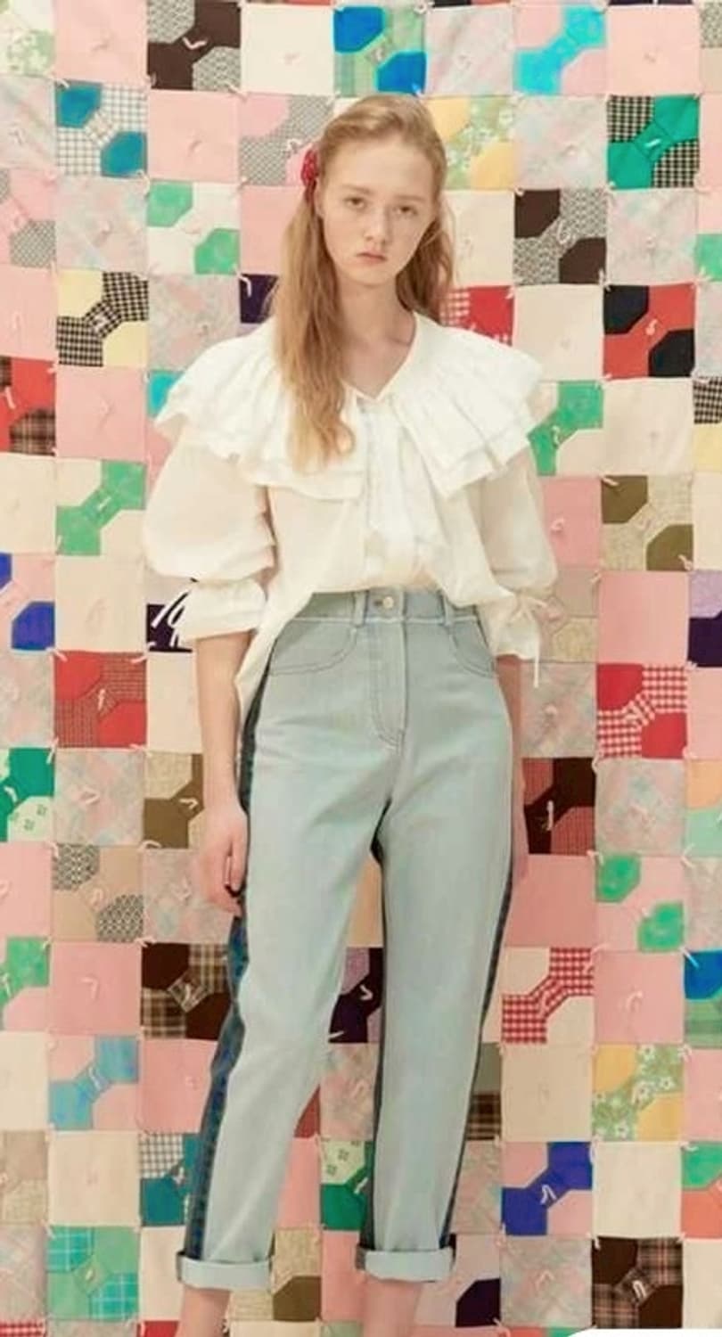 쟈니헤잇재즈 프릴 블라우스. jsnewyork 커브드벨트 팬츠 상품이미지1