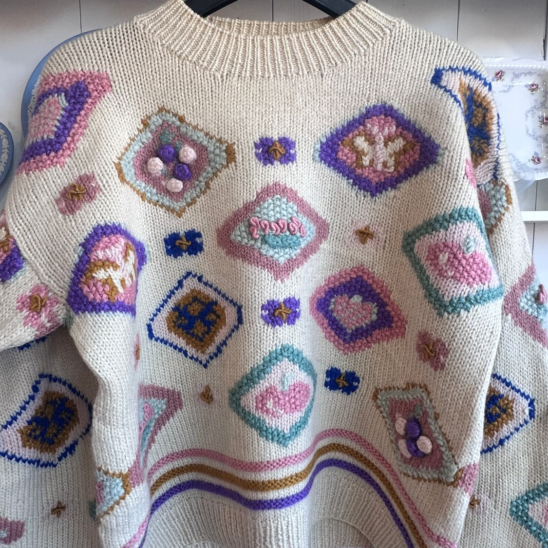 빈티지 아이보리 패턴 니트 스웨터 상품이미지2