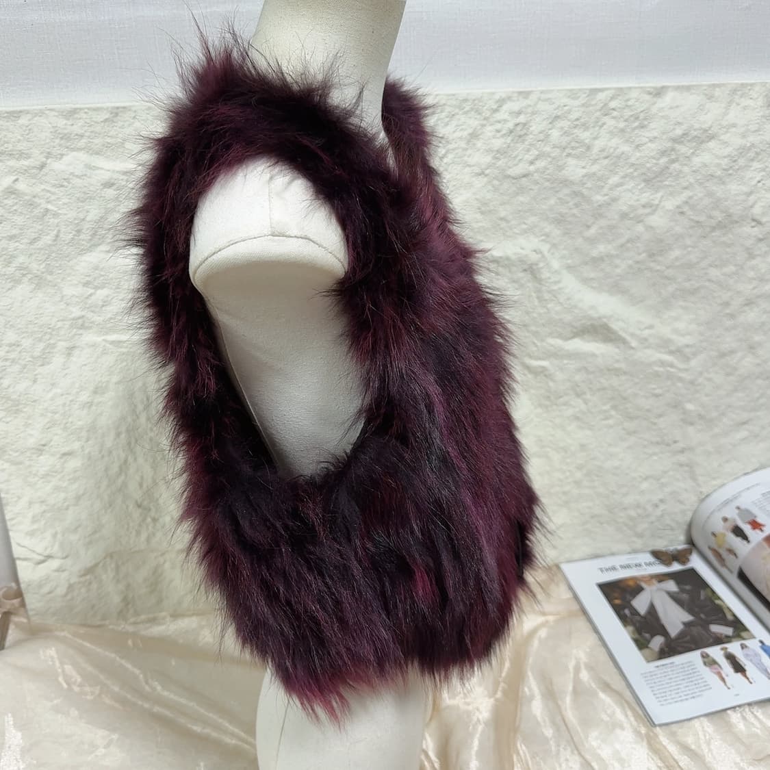 빈티지 와인 너구리털 라쿤퍼 조끼 베스트 상품이미지2