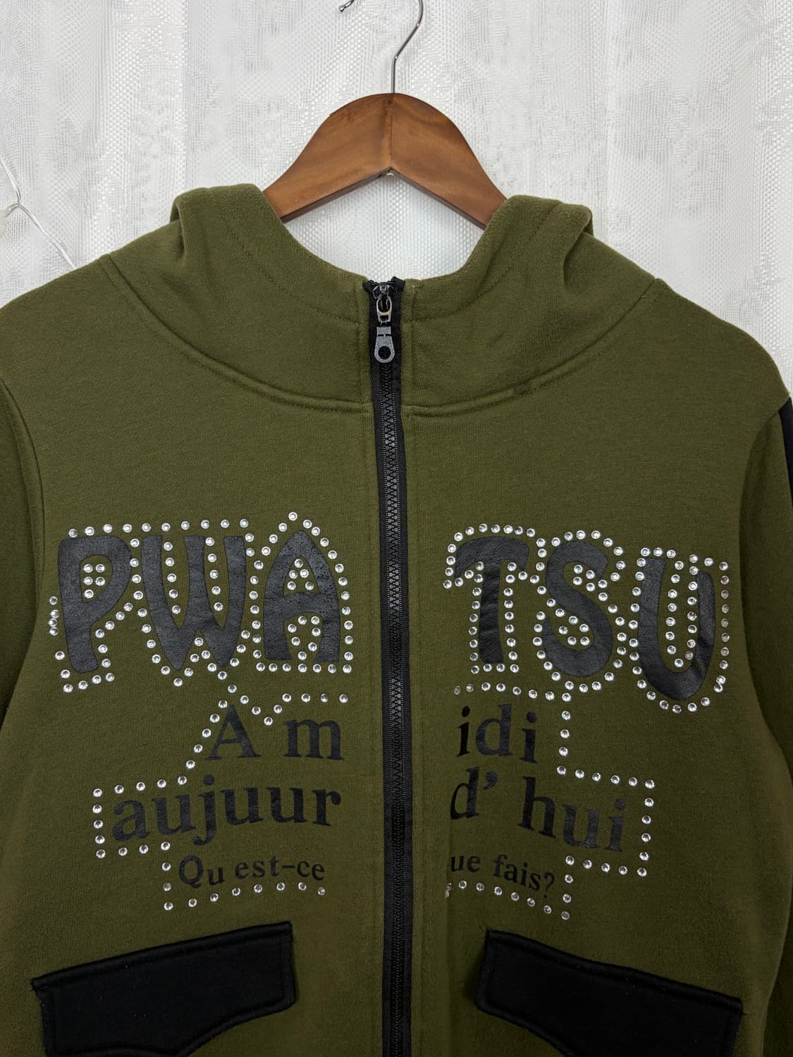 Khaki Cubic High-Neck Hooded Zip-Up 상품이미지2