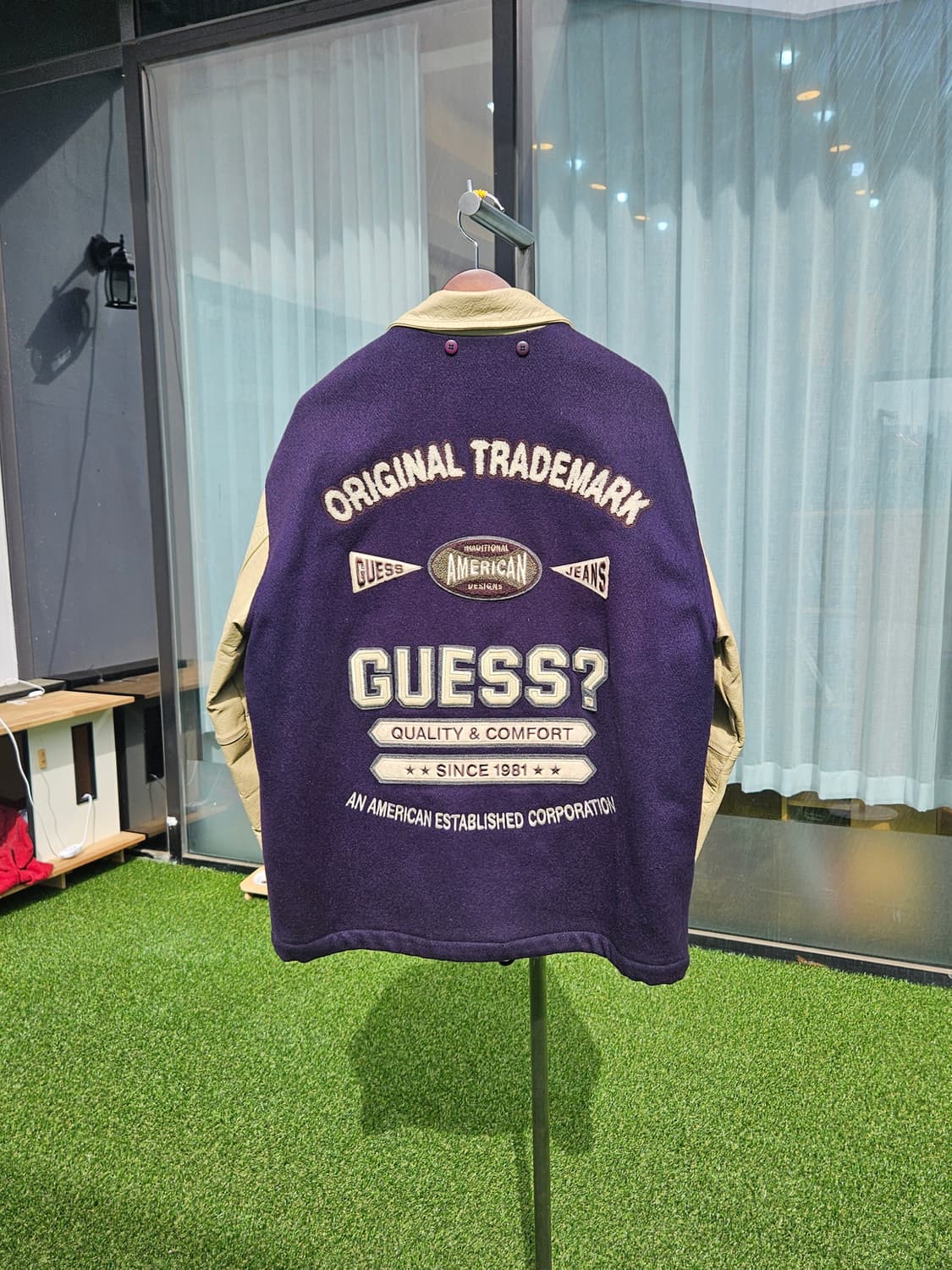 게스 USA 빈티지 울 레더 바시티 자켓 상품이미지2