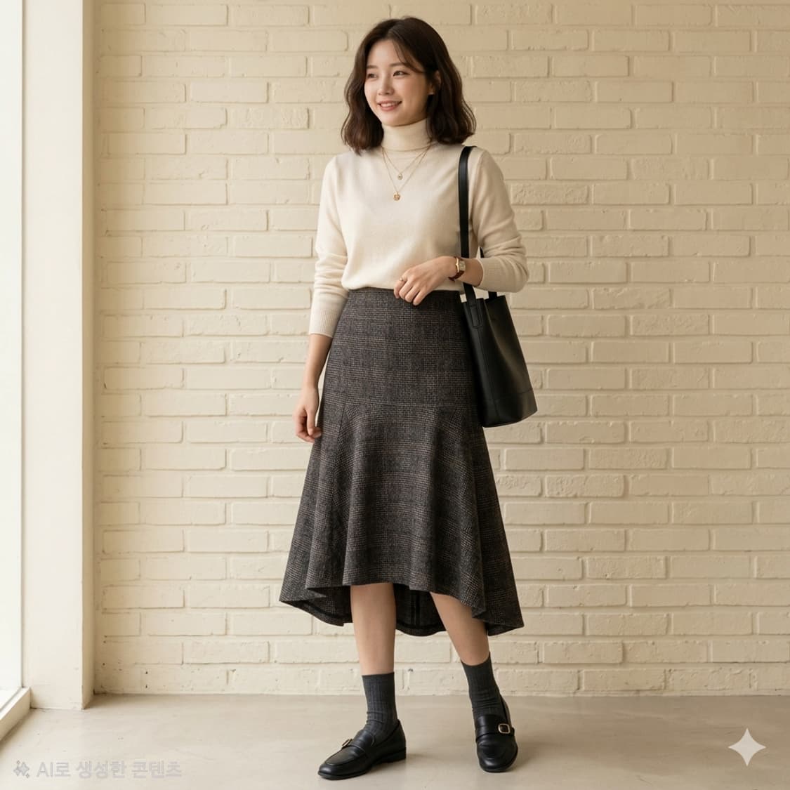 시스템(SYSTEM) 체크 언밸런스 머메이드 스커트 상품이미지1