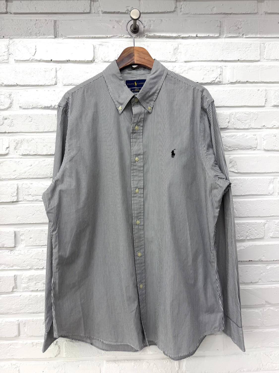 폴로 블랙화이트 스트라이프 슬림핏 코튼 셔츠 상품이미지3