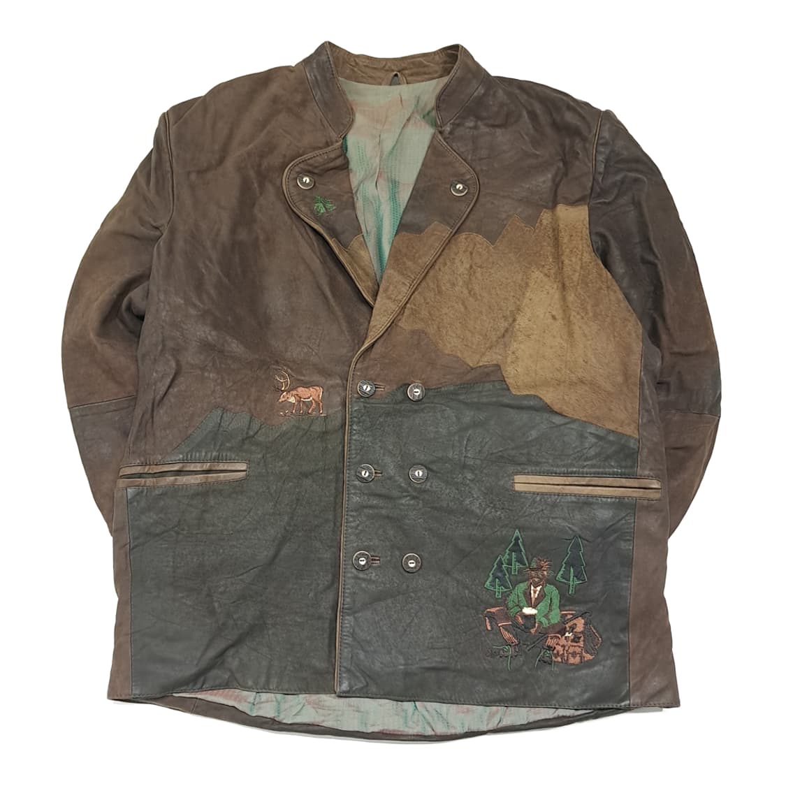 CL334 XL 80s 서독판 가죽 패치워크자수 브라운 자켓 아우터 상품이미지1