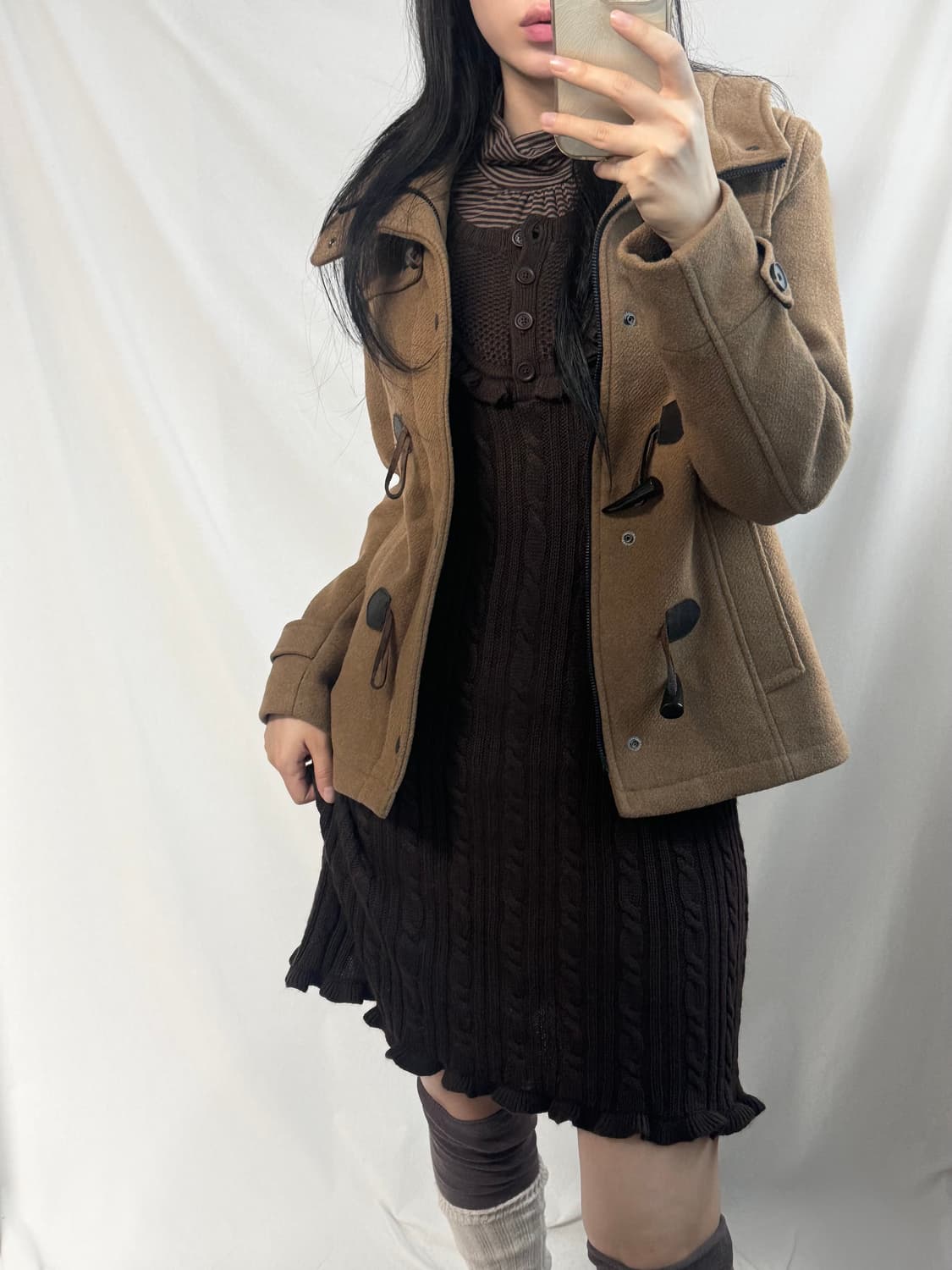 러플 버튼 디테일 케이블 니트 패턴 원피스 상품이미지6