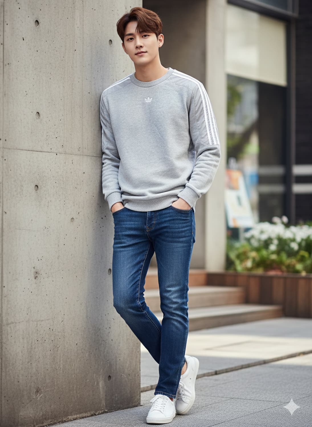 아디다스 삼선 맨투맨 회색_S 상품이미지1