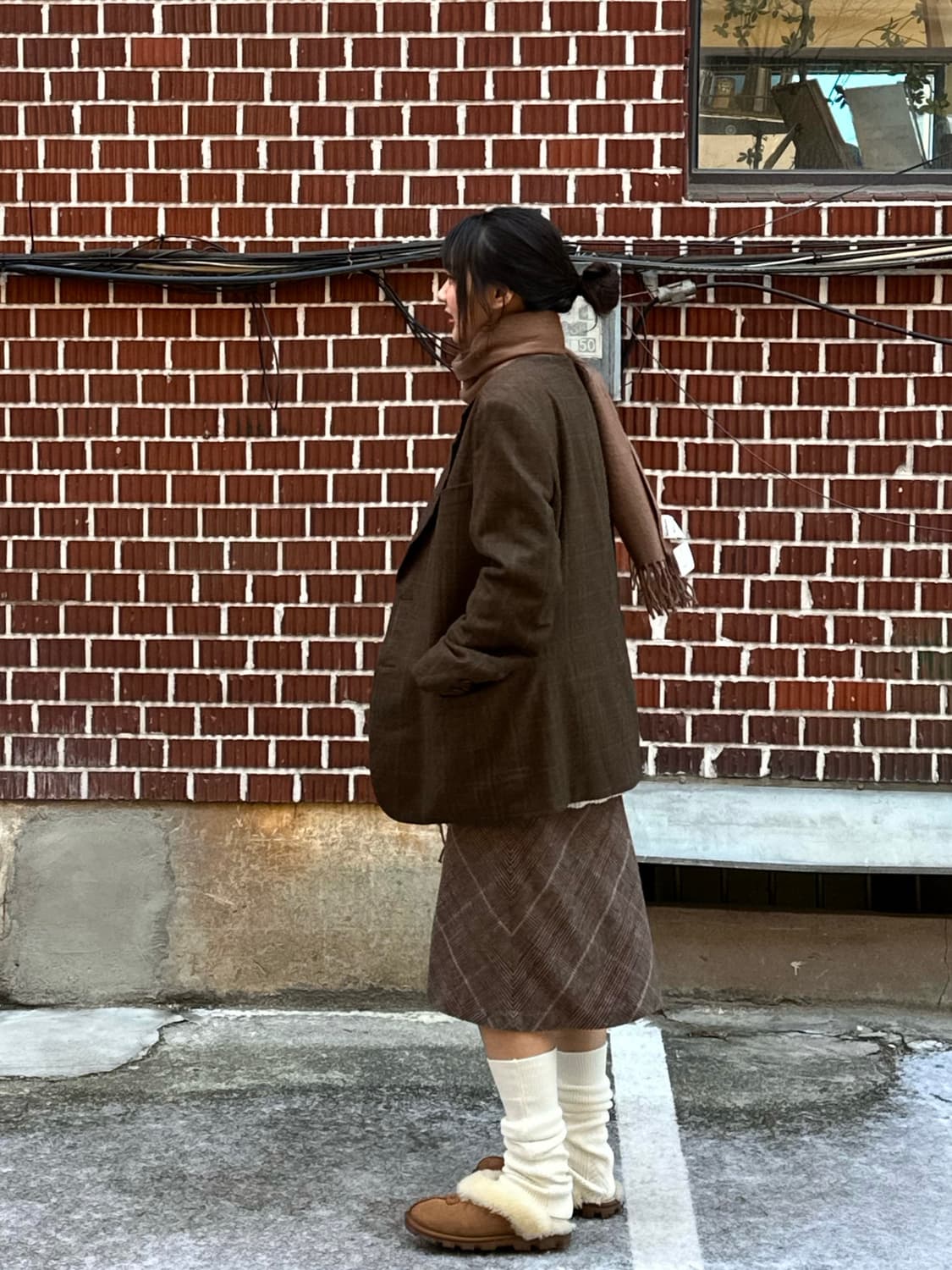 킨록앤더슨 자켓 폴로 케이블 니트 체크 미디 스커트 코디세트 상품이미지3