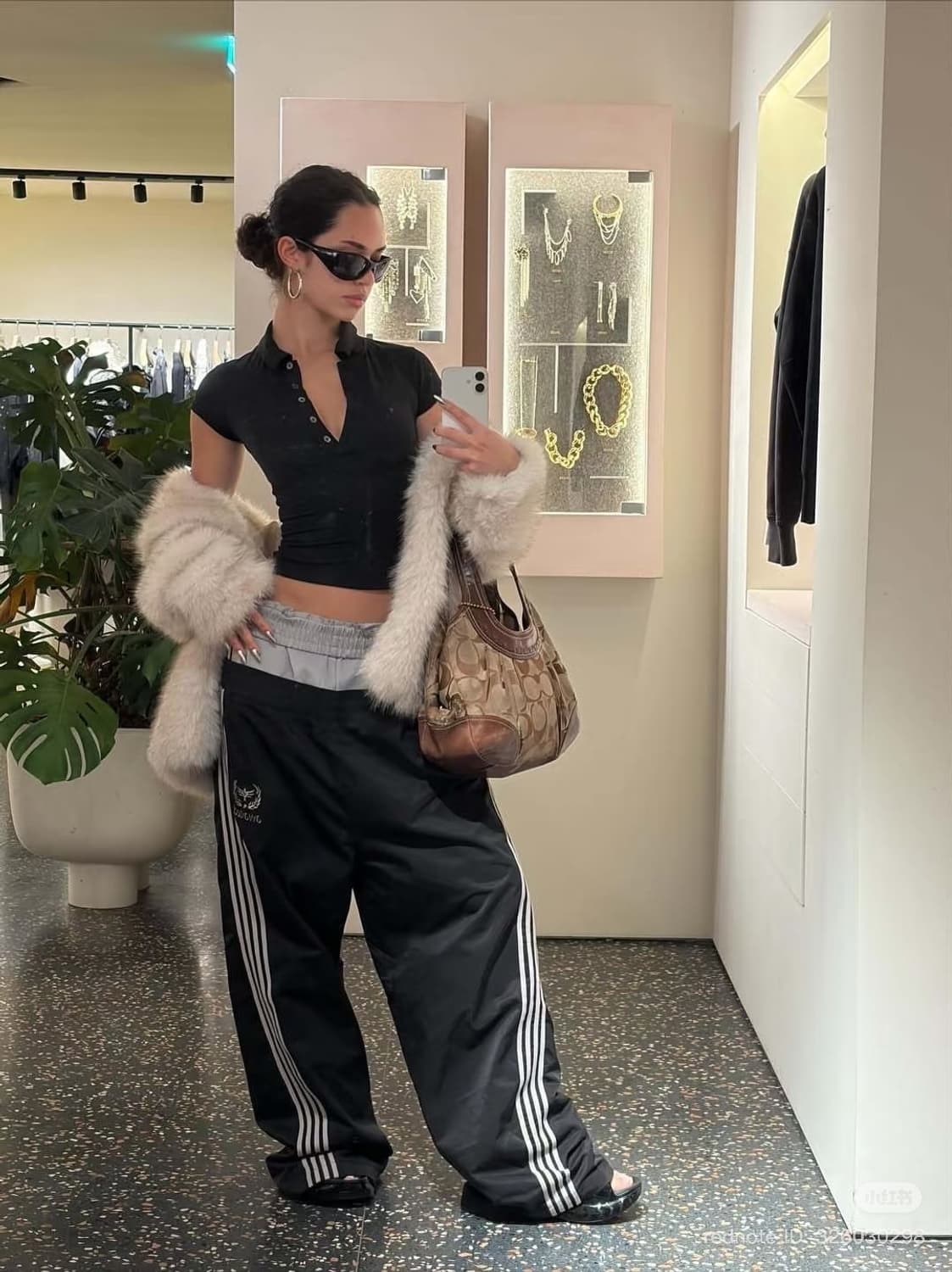 90s coach 다크 코코아 시그니처 자카드 레더 호보백 숄더백 상품이미지2