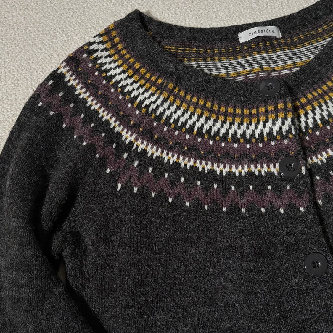 일본빈티지 차콜 패턴 포인트 니트 가디건 상품이미지2