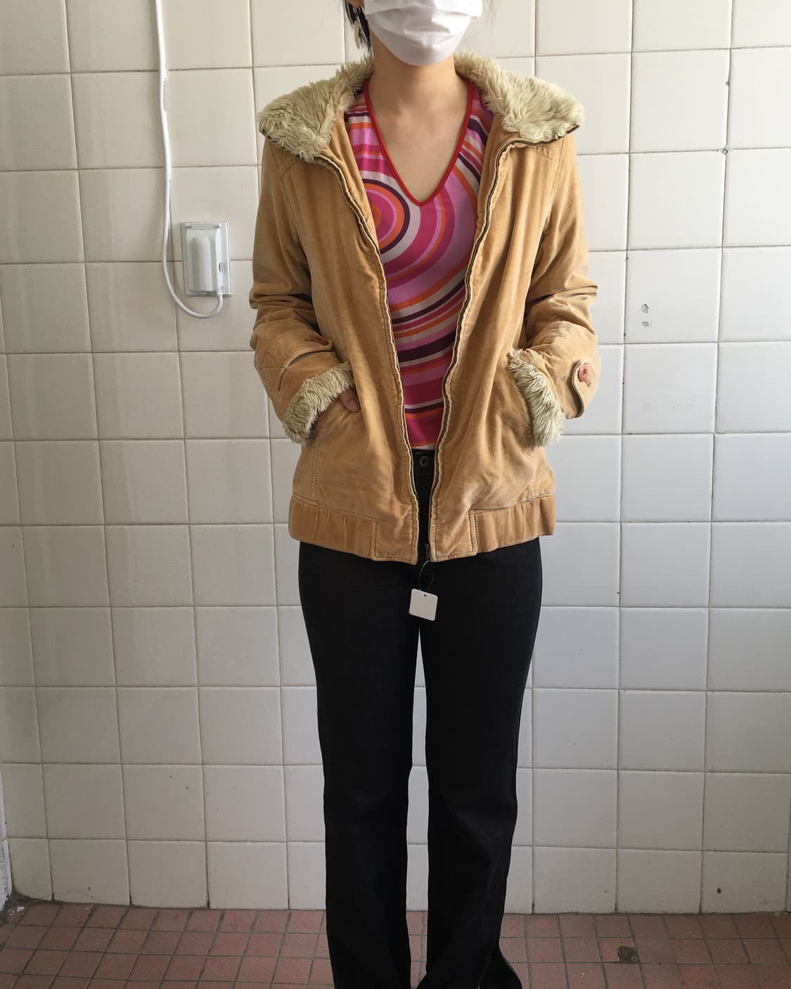 Fake fur collar high neck jacket 상품이미지8