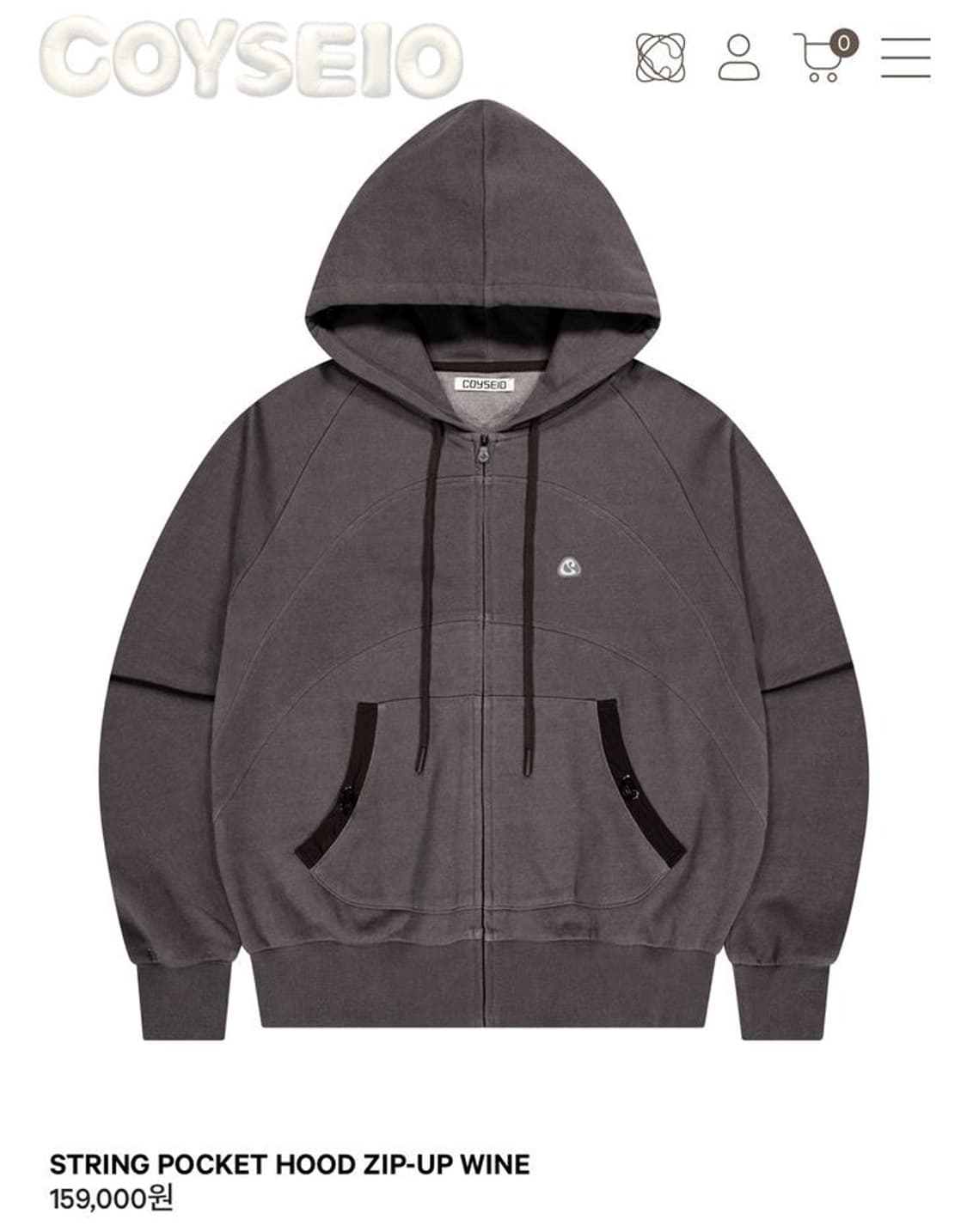 코이세이오 스트링 포켓 후드 집업 와인 상품이미지1
