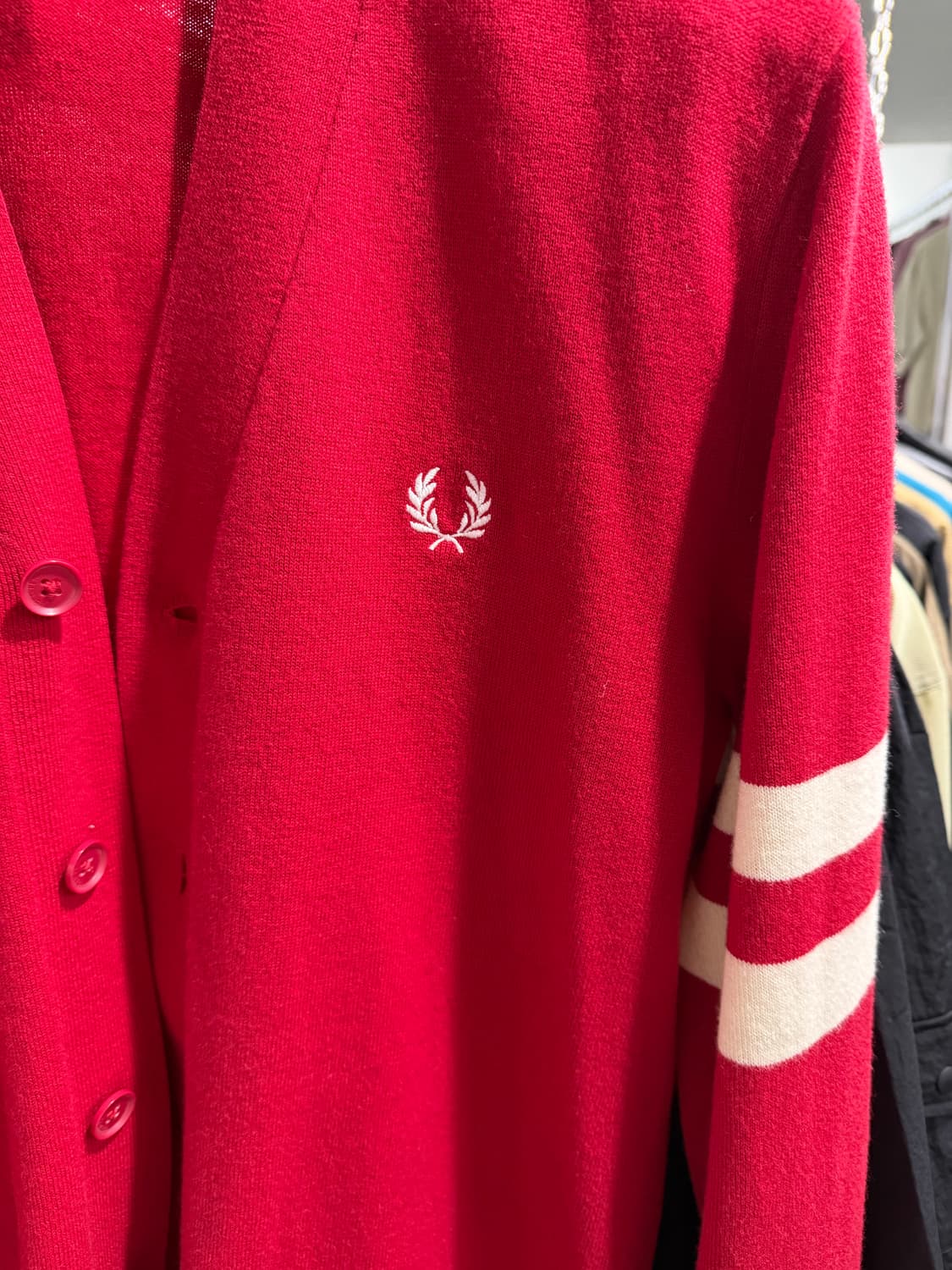 프레디페리 fred perry 팁드 슬리브 가디건 레드 상품이미지3