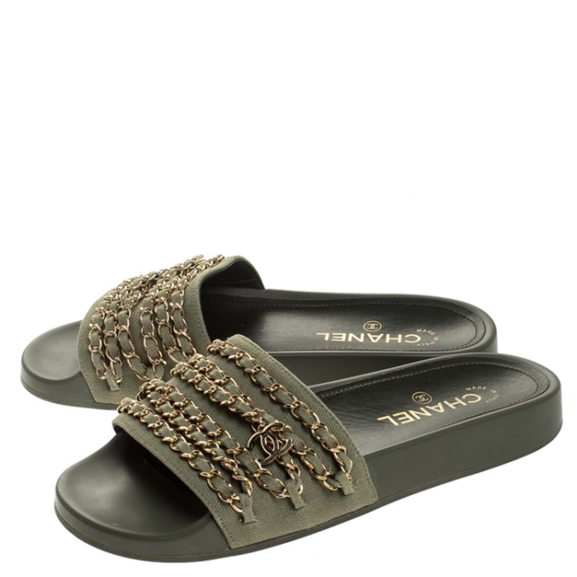 Chanel 샤넬 CC 체인 뮬 카키 39 상품이미지2