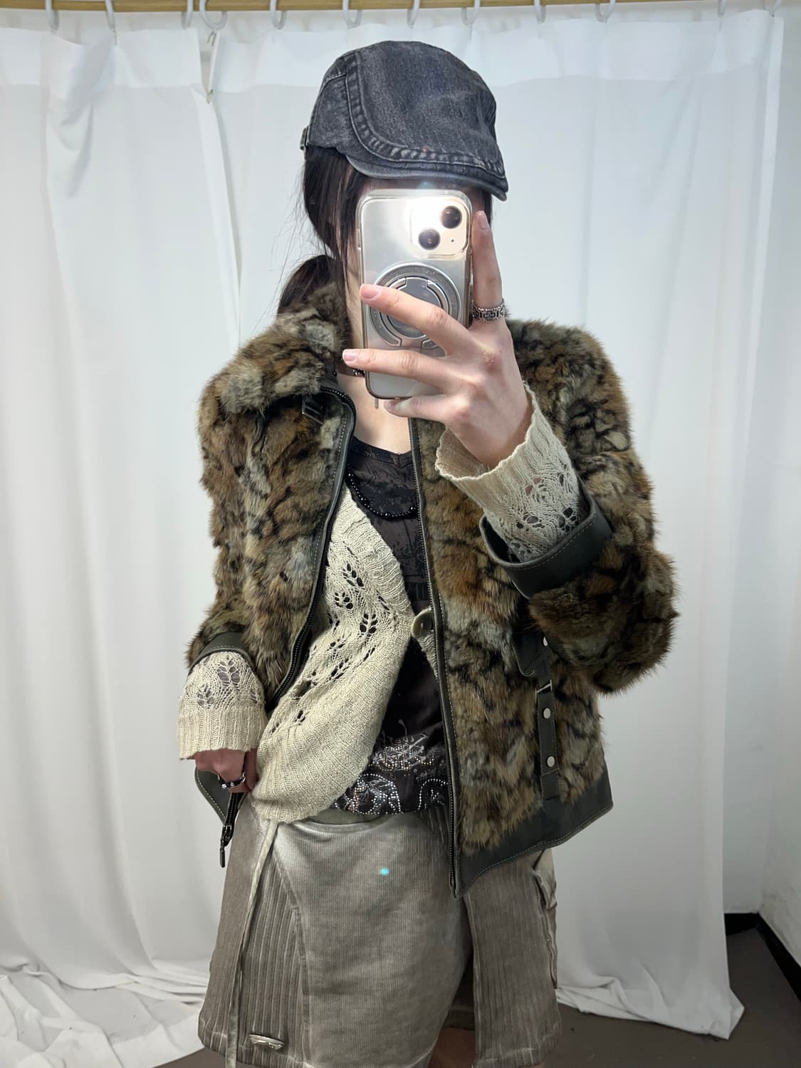 카키 브라운 믹스 래빗퍼 자켓 (양가죽/래빗퍼) 상품이미지2