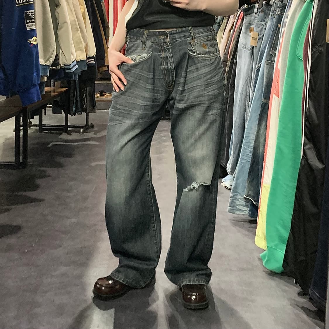 [IM] ROCAWEAR 워싱 데미지 힙합 데님 팬츠 딥인디고 상품이미지2