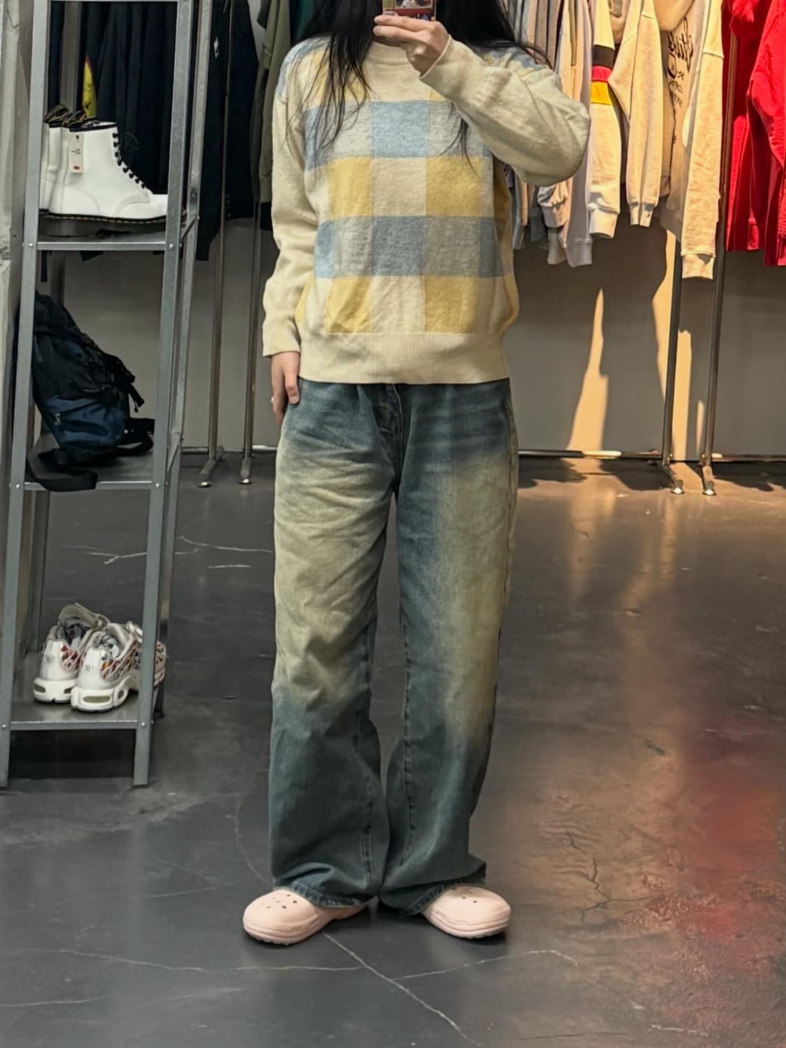 입생로랑 옐로우 블루 체크패턴 스웨트 A3058 상품이미지1