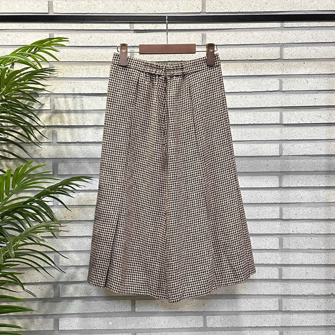 JPN VINTAGE 미디 스커트 하운드투스 패턴 플리츠 디테일 브라운 상품이미지4