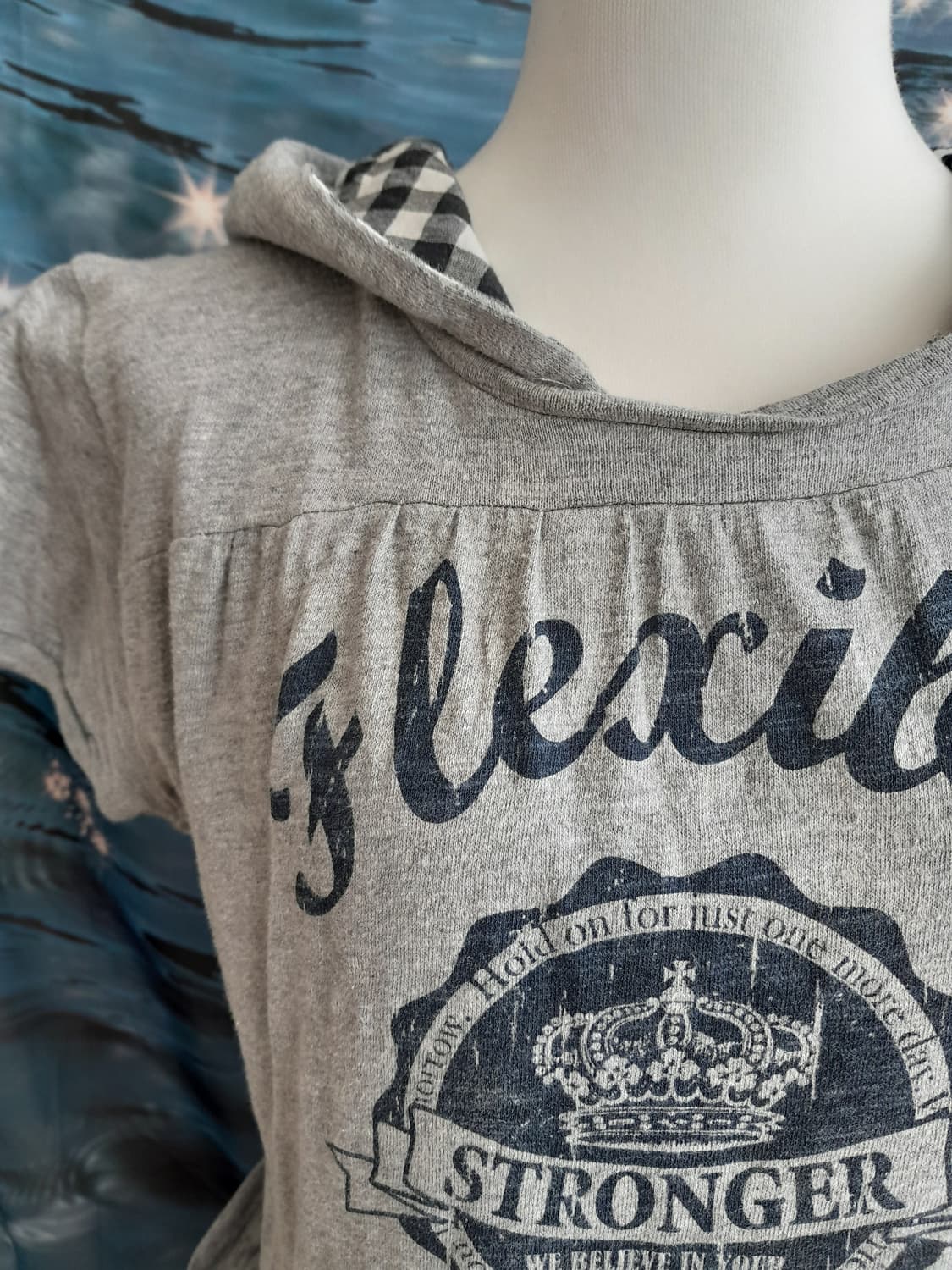 체크 레터링 포켓 후드 반팔 상품이미지2