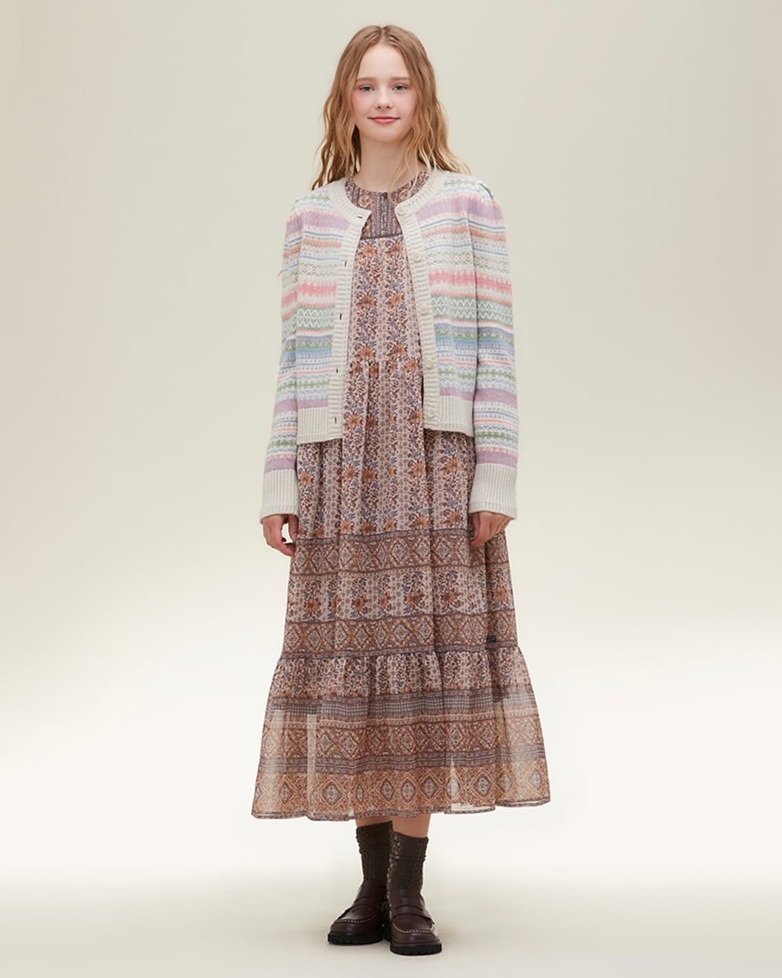 썰스데이 아일랜드 눈꽃 자가드 노르딕 코위찬 울 가디건 웨스턴 에스닉 S 상품이미지3