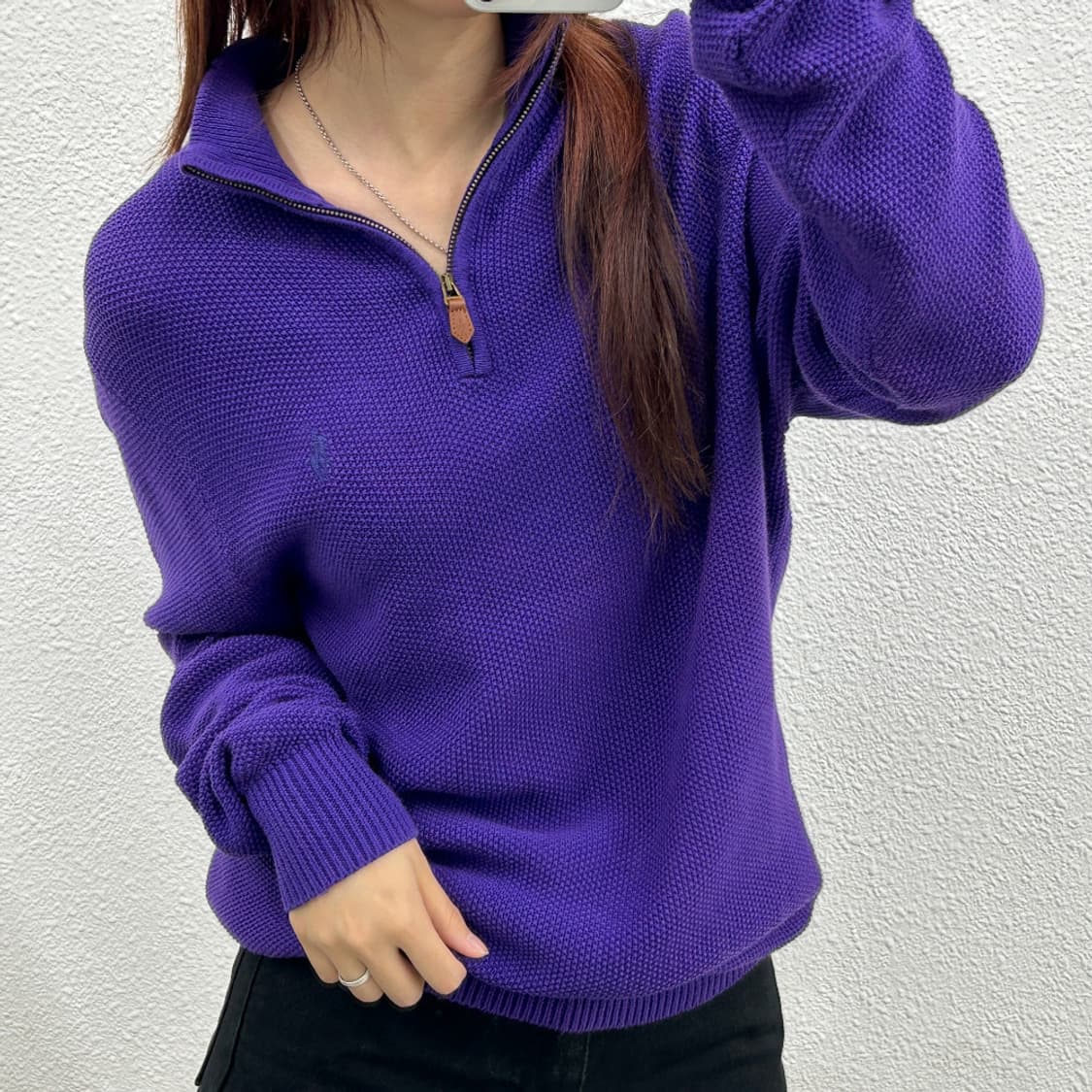 폴로 랄프로렌 퍼플포니 퍼플 반집업 니트 M 상품이미지1