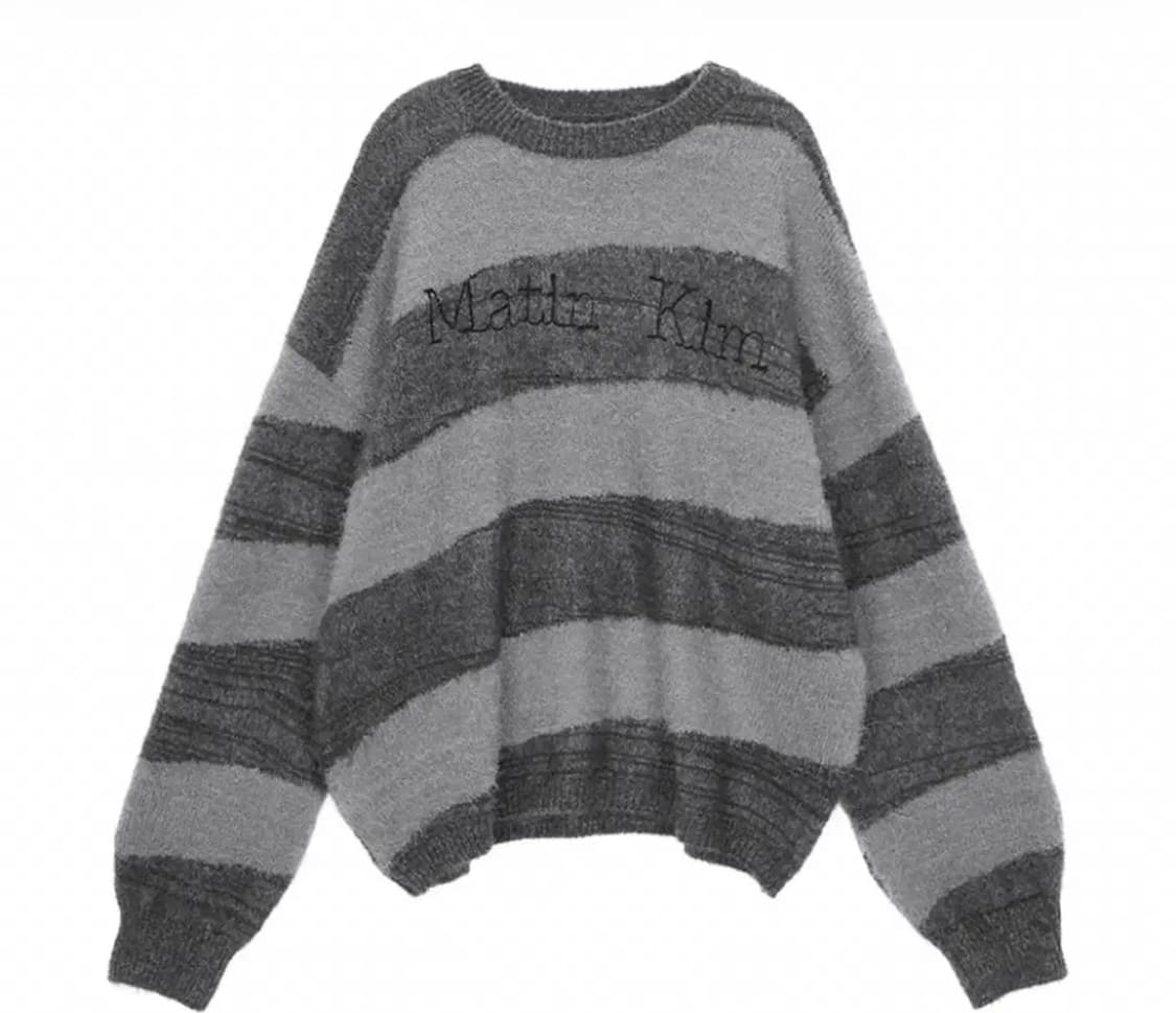 마뗑킴 스트라이프 스노우볼 니트 풀오버 챠콜 판매 상품이미지1