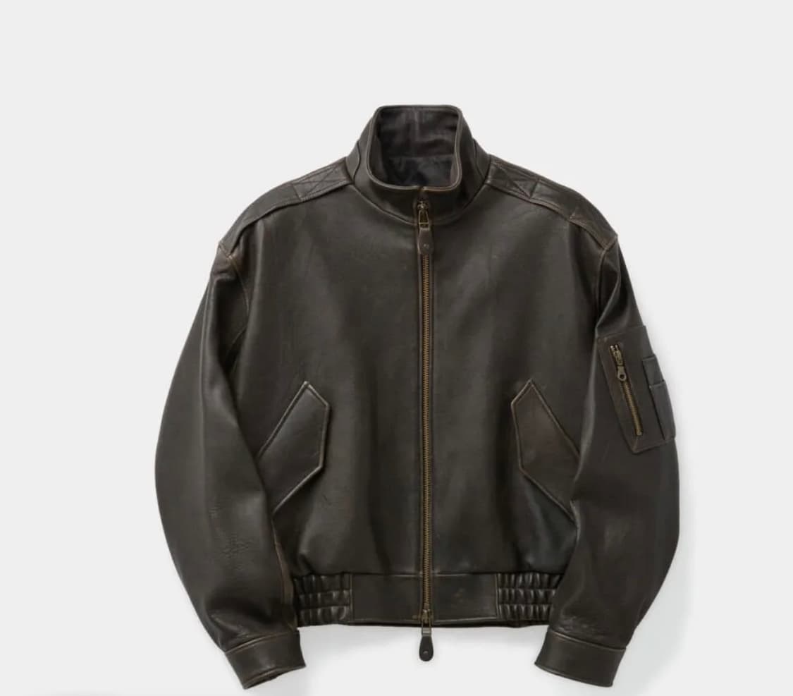 쿠어 26ss 빈티지 쉘터 넥 카라 레더 점퍼 L 상품이미지1