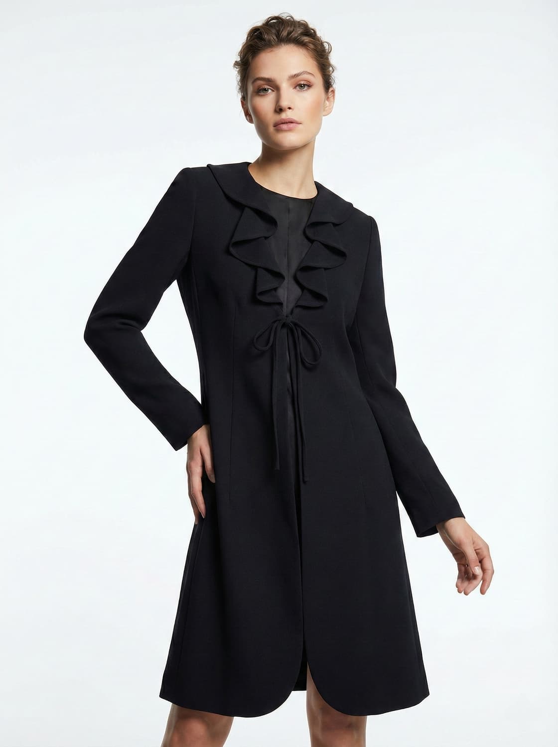 MOSCHINO 칩앤시키 블랙 러플 타이 롱 자켓 상품이미지1