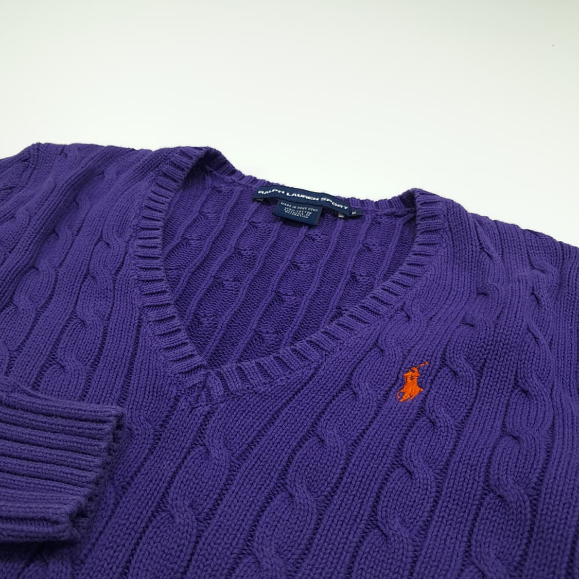 CN812W M 폴로 랄프로렌 퍼플 V넥 케이블 긴팔 니트 스웨터 상품이미지5
