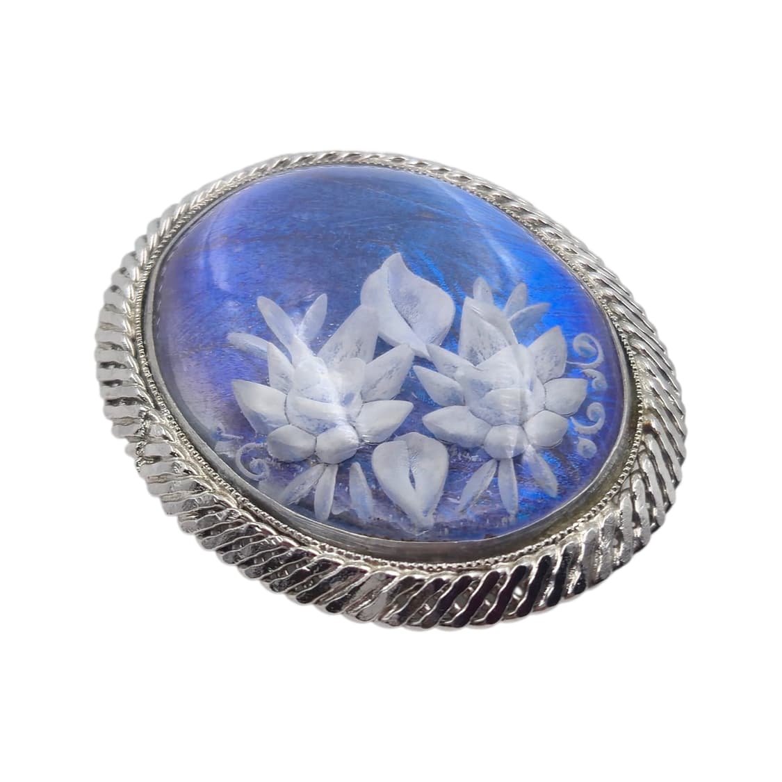 90s 브라질 모르포 나비 날개 꽃잎 카빙 브로치 상품이미지2