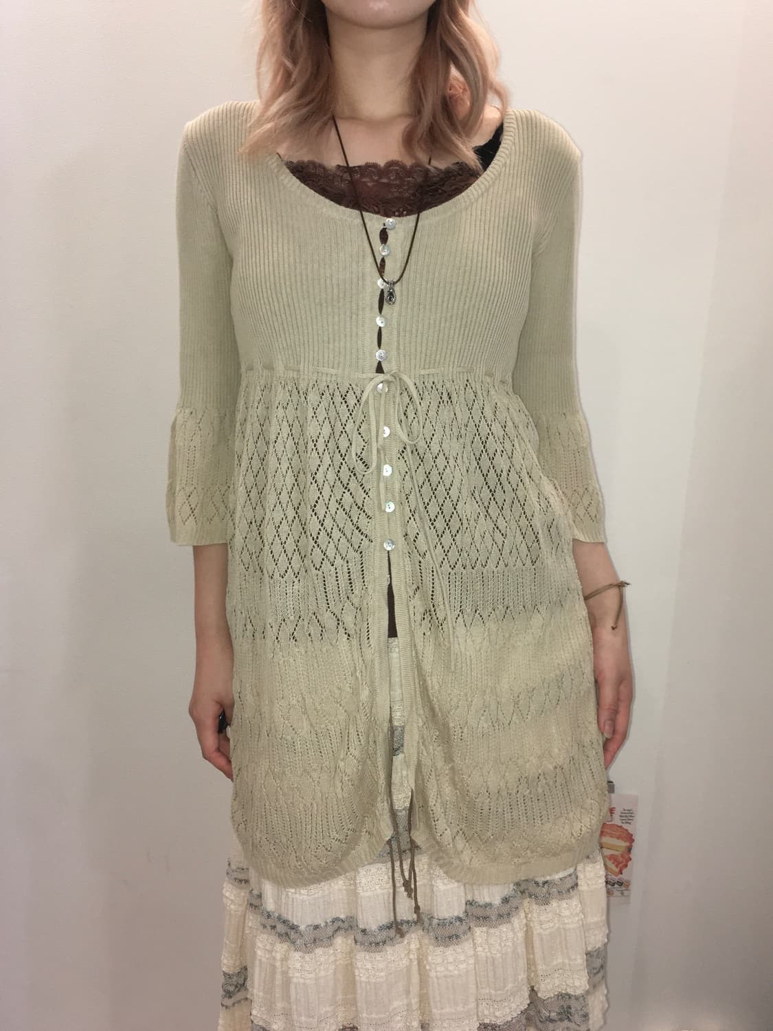 jpn vintage beige crochet knit cardigan 상품이미지3