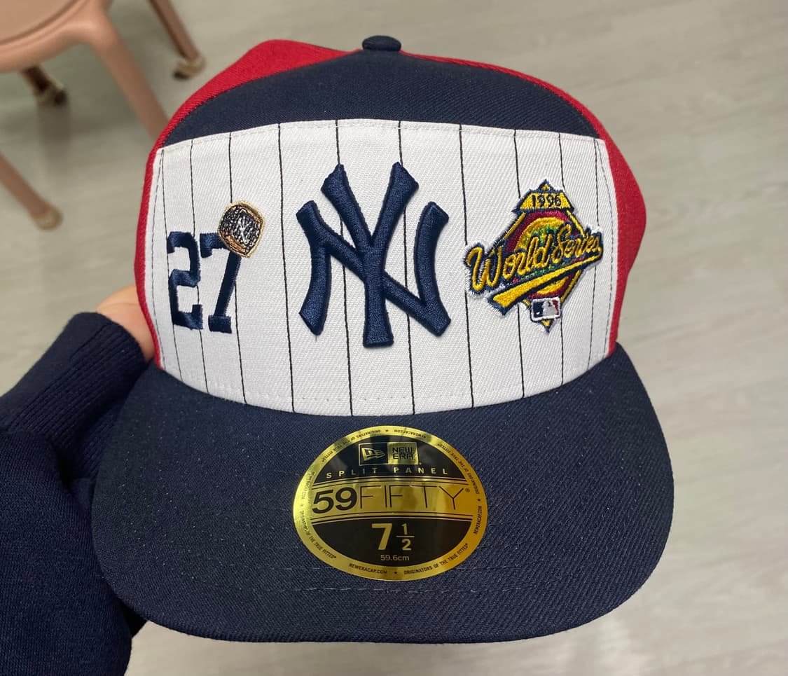 MLB 뉴욕 양키스 스크립트 스플릿 패널 피티드캡 화이트/네이비 상품이미지2