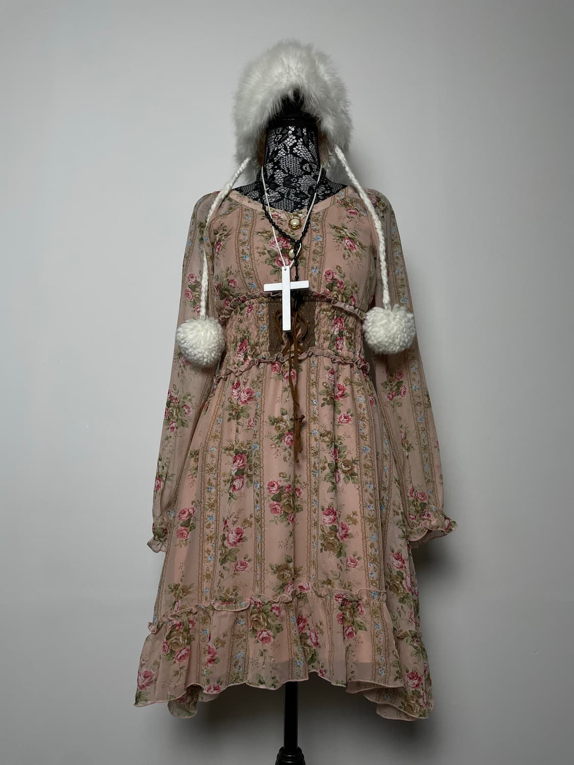 DEARY 디어리 살구색 플라워 패턴 리본 원피스 상품이미지2