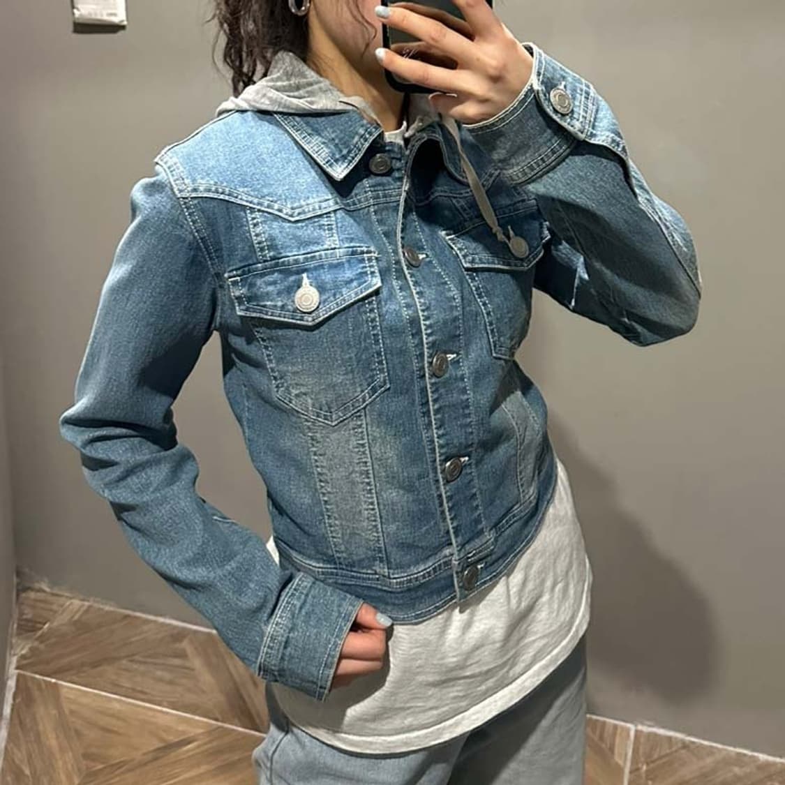 JPN VINTAGE 크롭 데님 후드자켓 트러커 패널 페이딩 디테일 상품이미지6