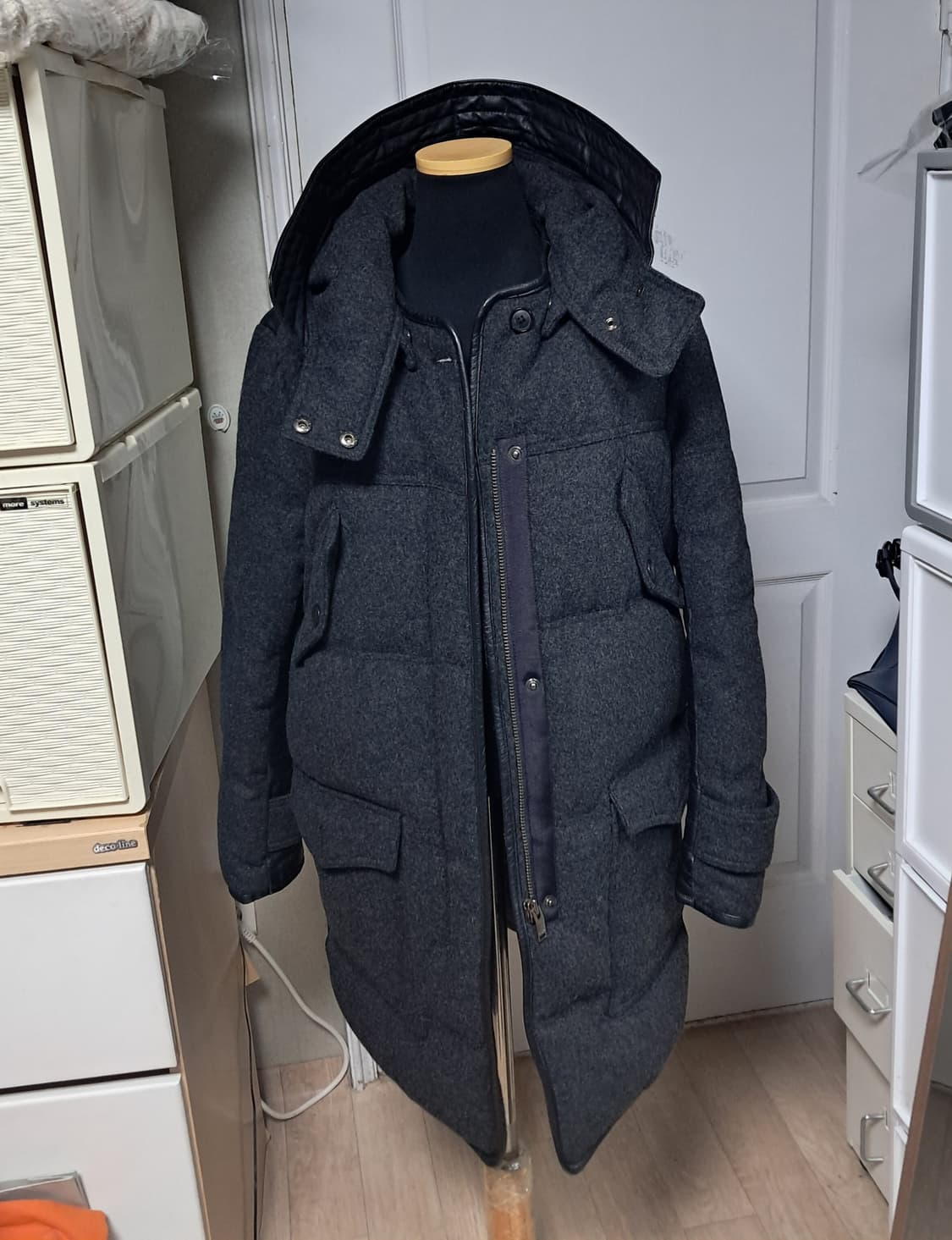 maje 마쥬 여성 모 혼방 가죽트리밍 다운 패딩 코트 95(약55~66 상품이미지1